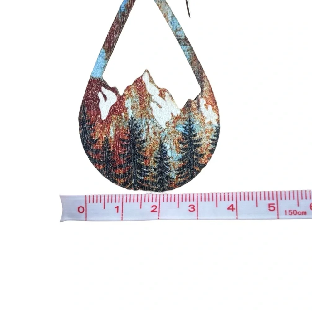 Western Jewelry Boho Cowgirl Nature-Inspired Mountain Scene Tear Drop Earrings